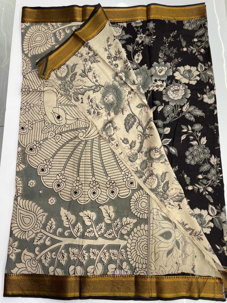 Kalamkari silk saree with nizam border