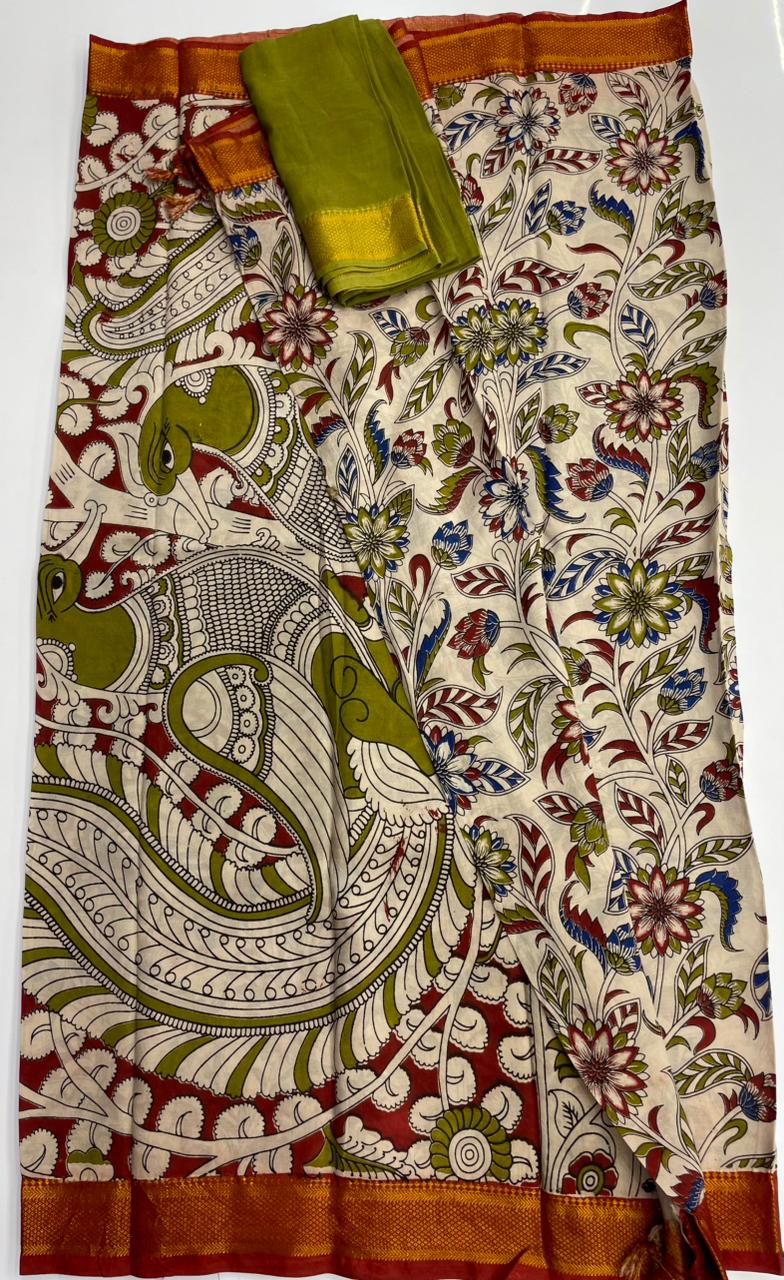 Kalamkari silk saree with nizam border