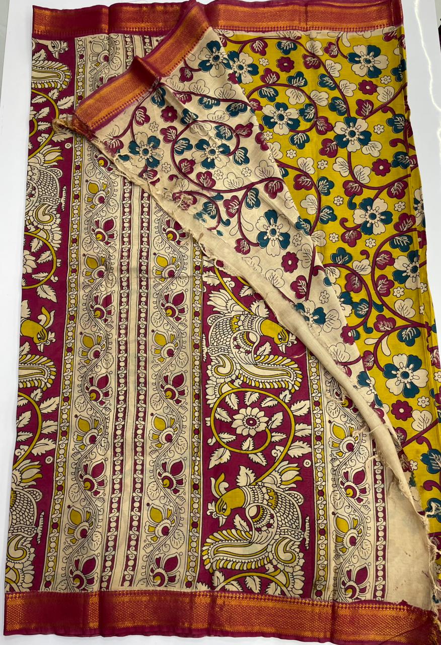Kalamkari silk saree with nizam border
