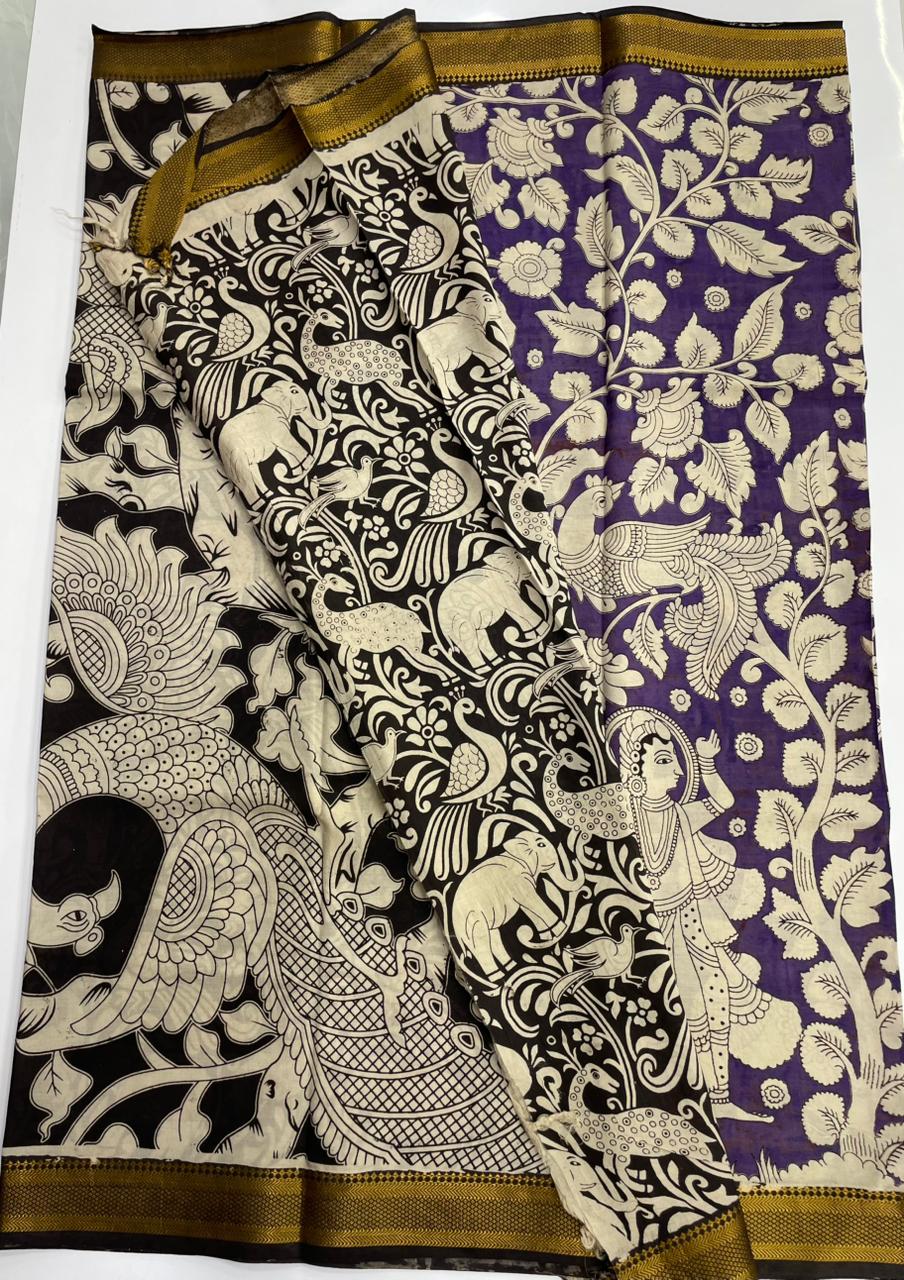 Kalamkari silk saree with nizam border