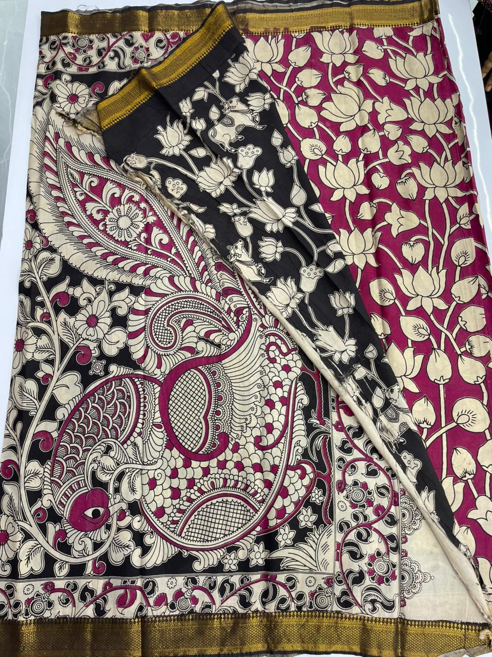 Kalamkari silk saree with nizam border