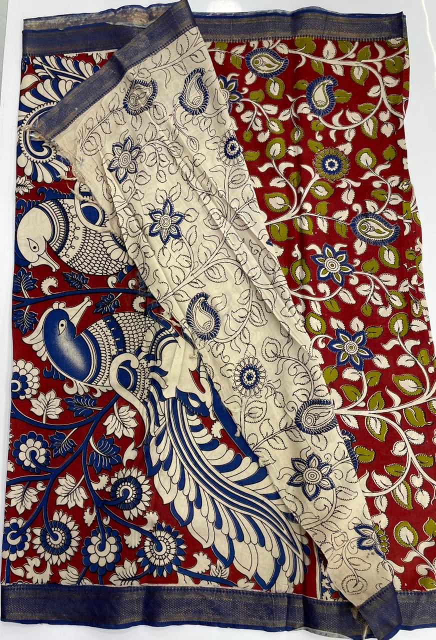 Kalamkari silk saree with nizam border