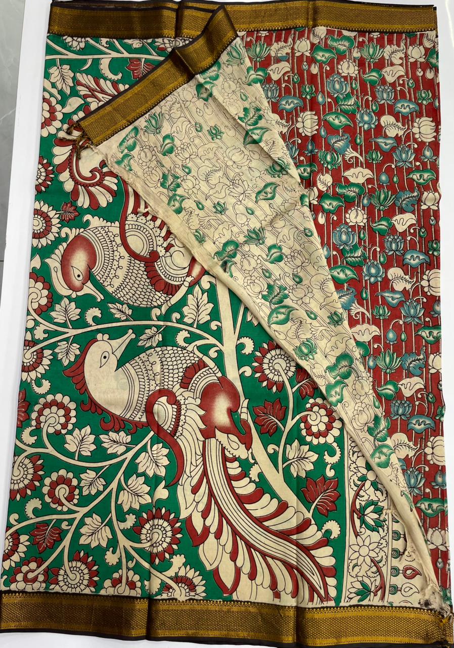 Kalamkari silk saree with nizam border