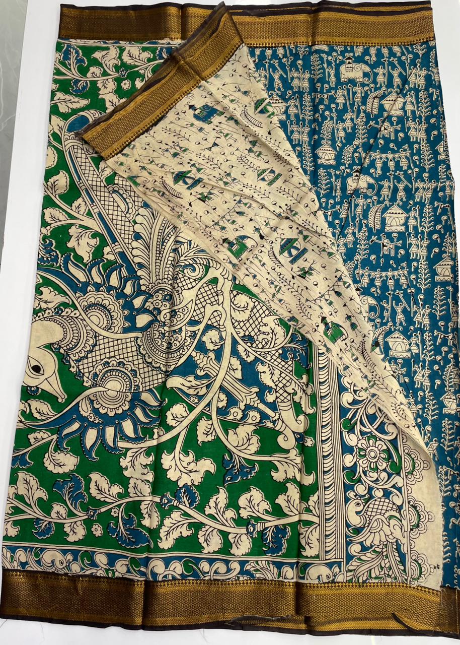 Kalamkari silk saree with nizam border