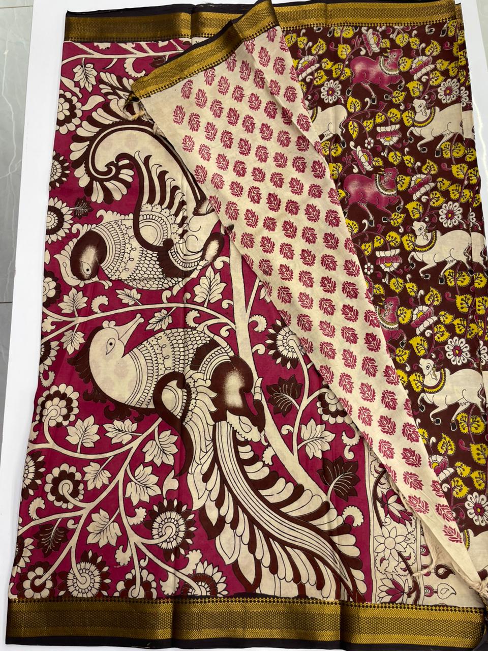 Kalamkari silk saree with nizam border