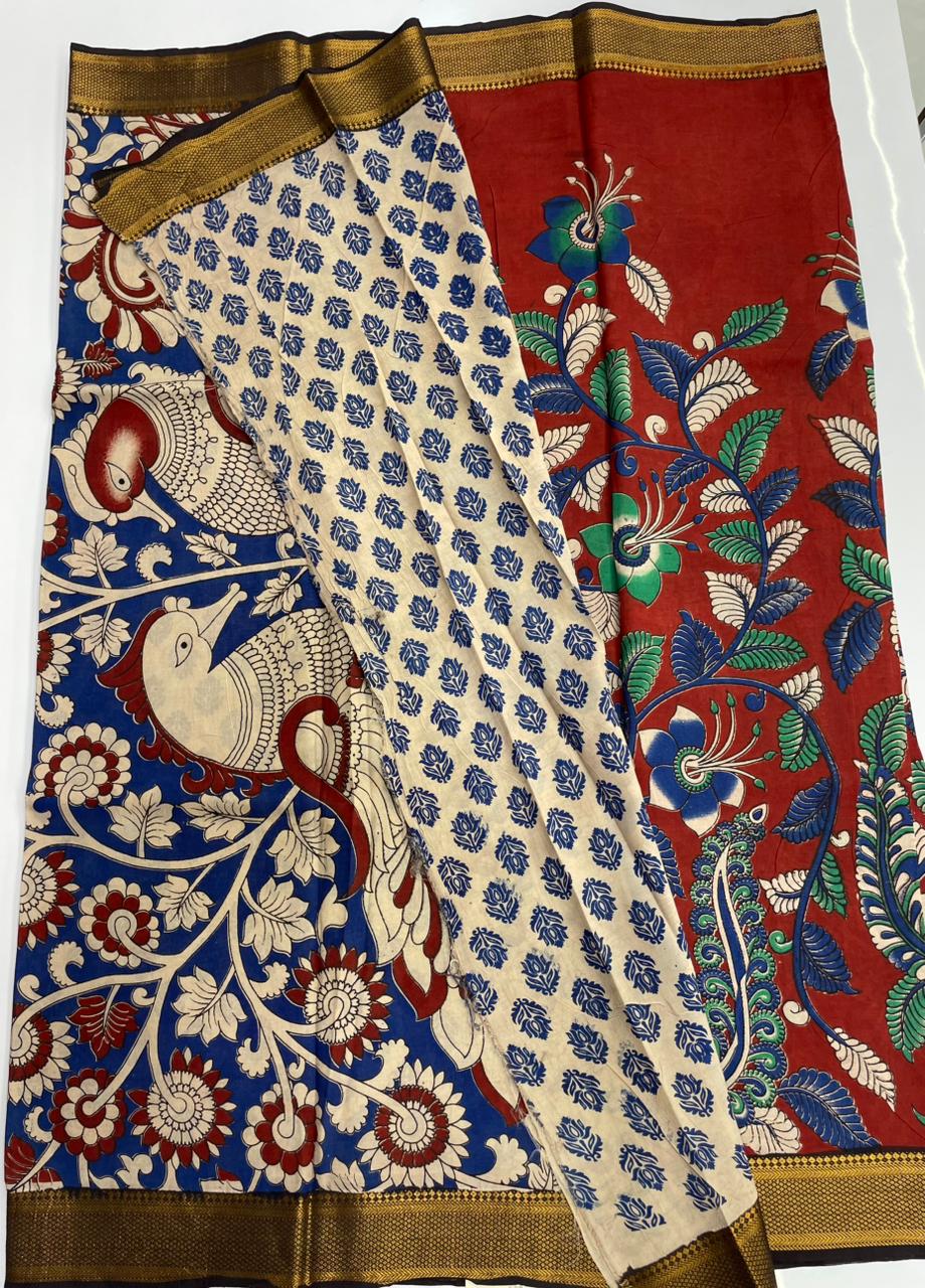 Kalamkari silk saree with nizam border
