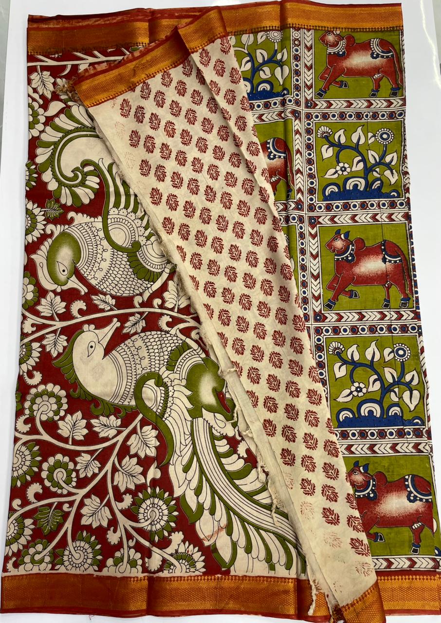 Kalamkari silk saree with nizam border