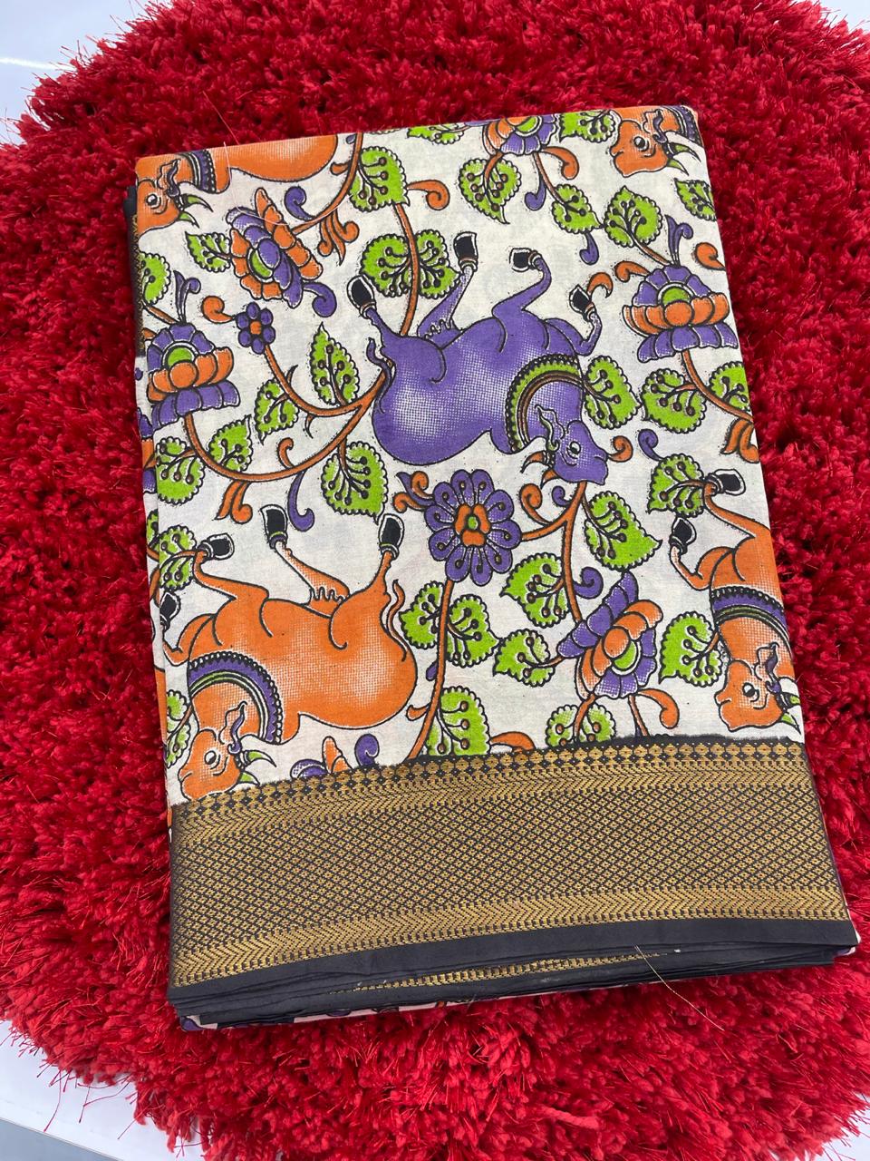 Kalamkari silk saree with nizam border