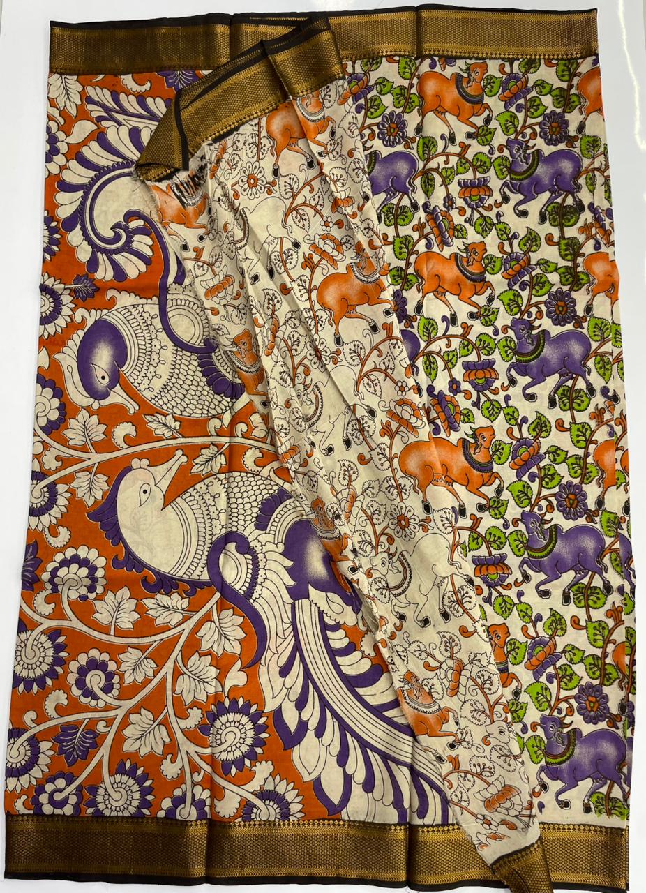 Kalamkari silk saree with nizam border