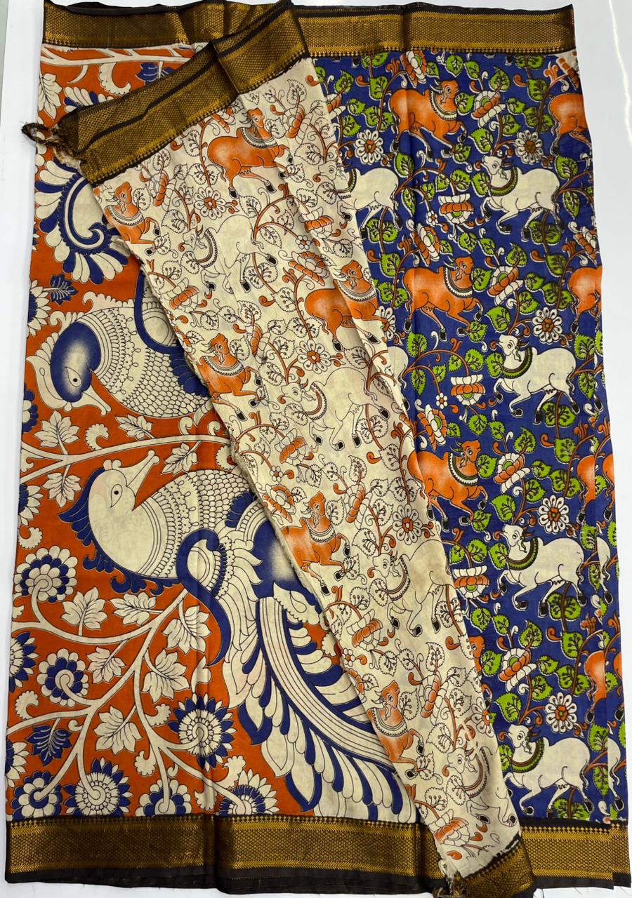 Kalamkari silk saree with nizam border