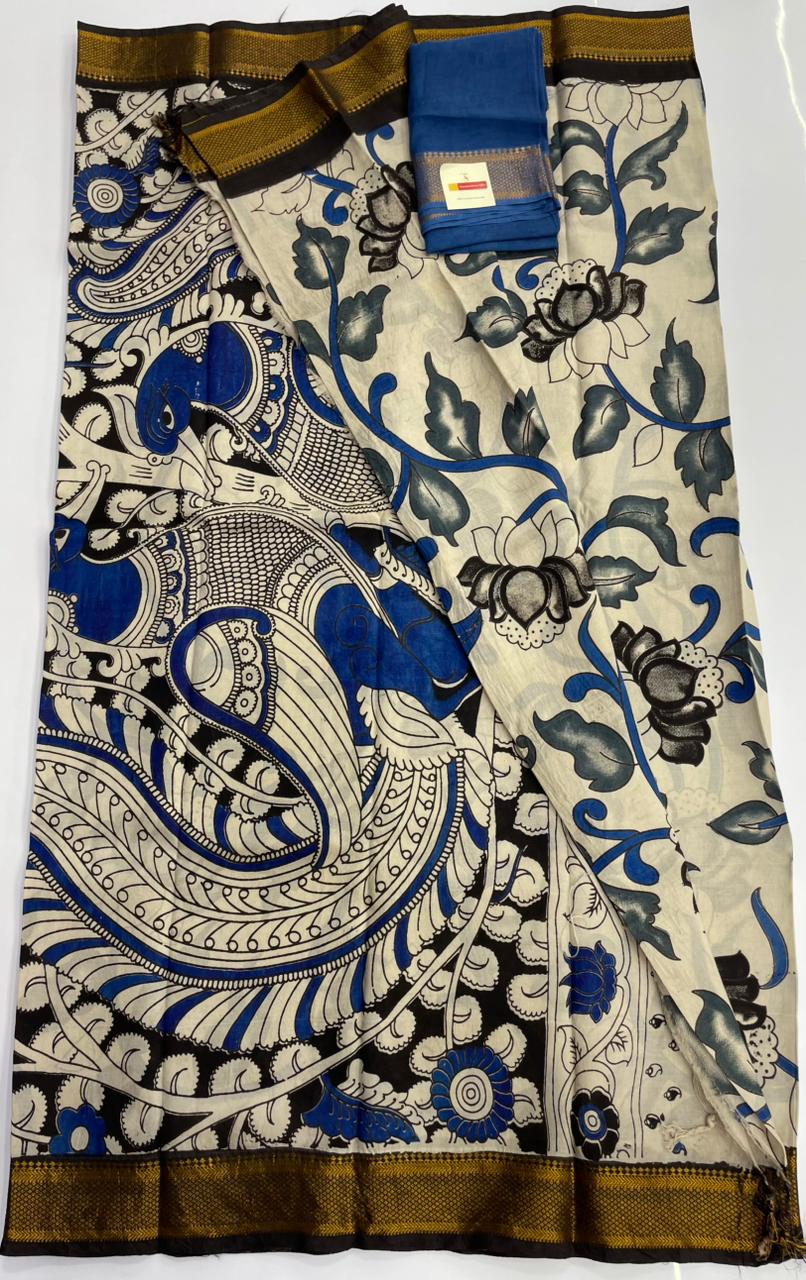 Kalamkari silk saree with nizam border