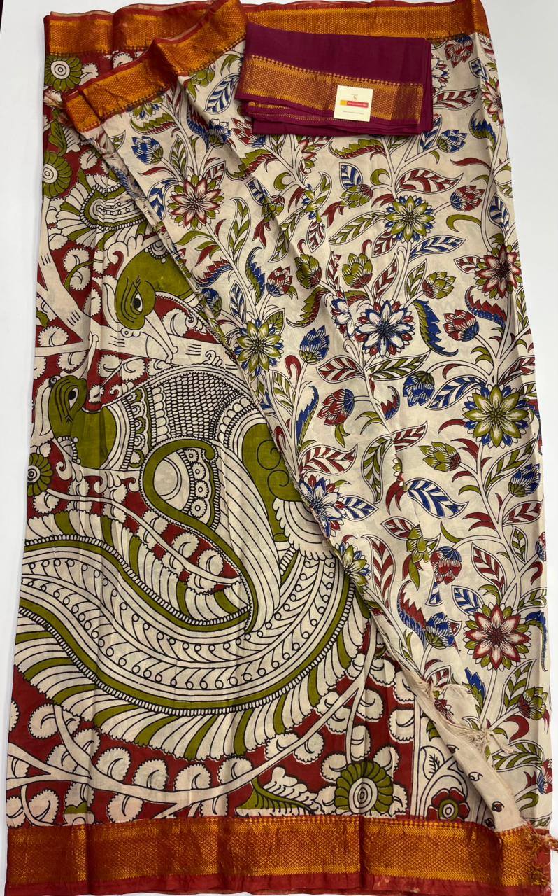 Kalamkari silk saree with nizam border