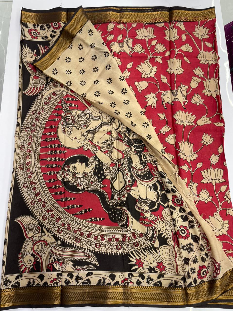 Kalamkari silk saree with nizam border
