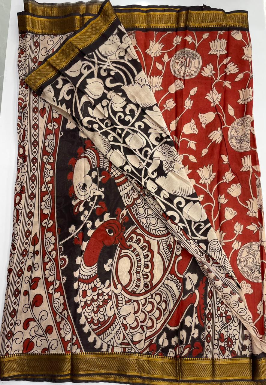 Kalamkari silk saree with nizam border