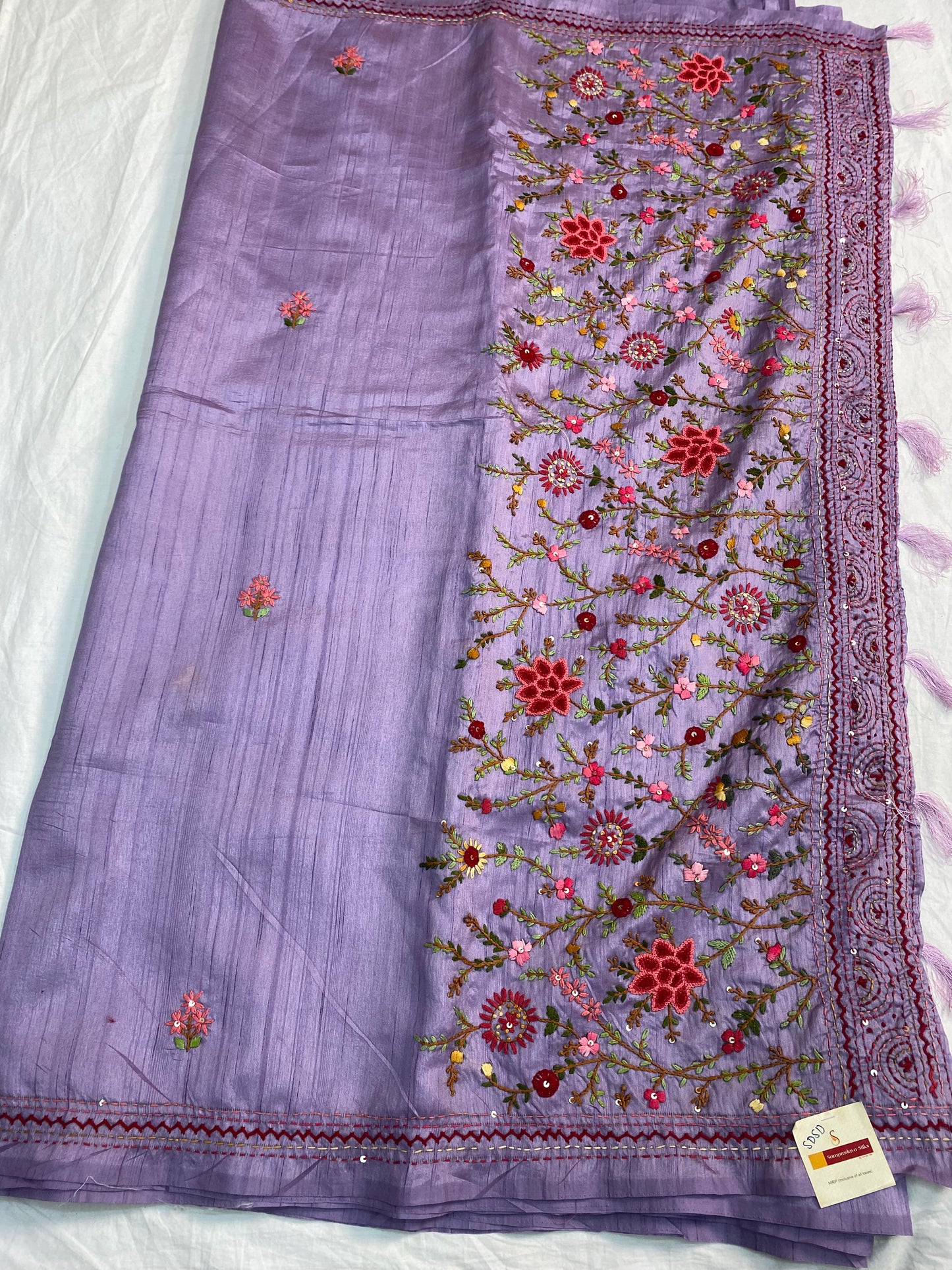 Row tussar embroidery