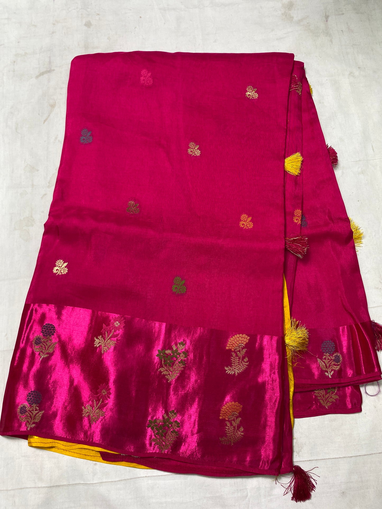 Victorian silk satin border saree
