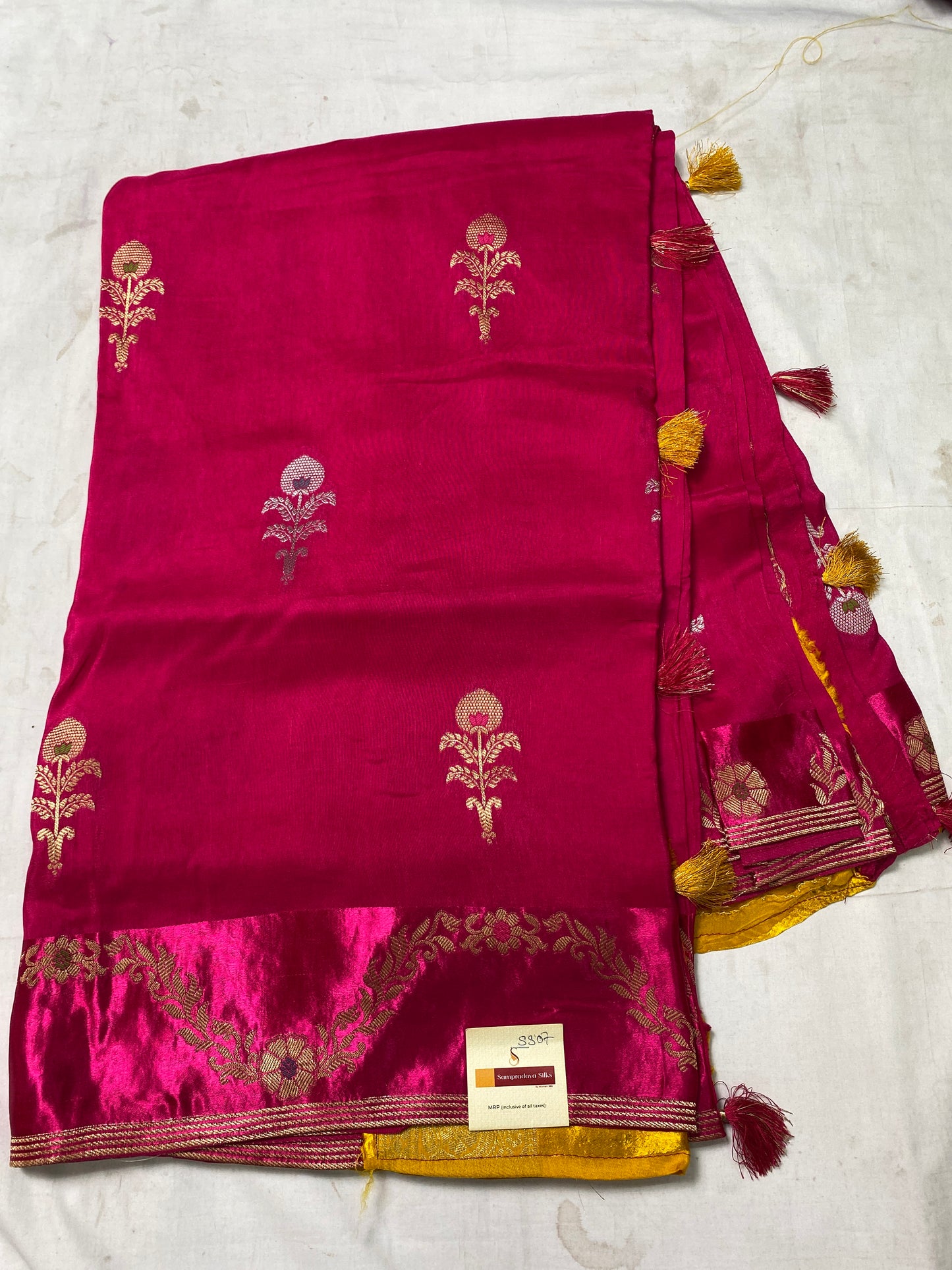 Victorian silk satin border saree