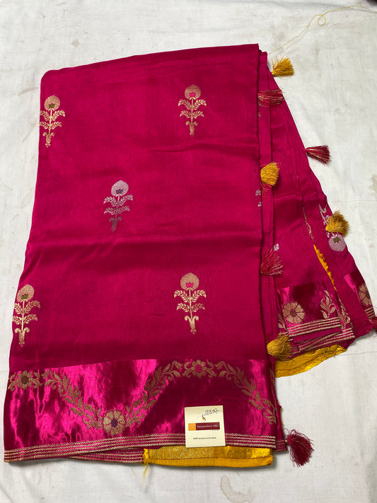 Victorian silk satin border saree